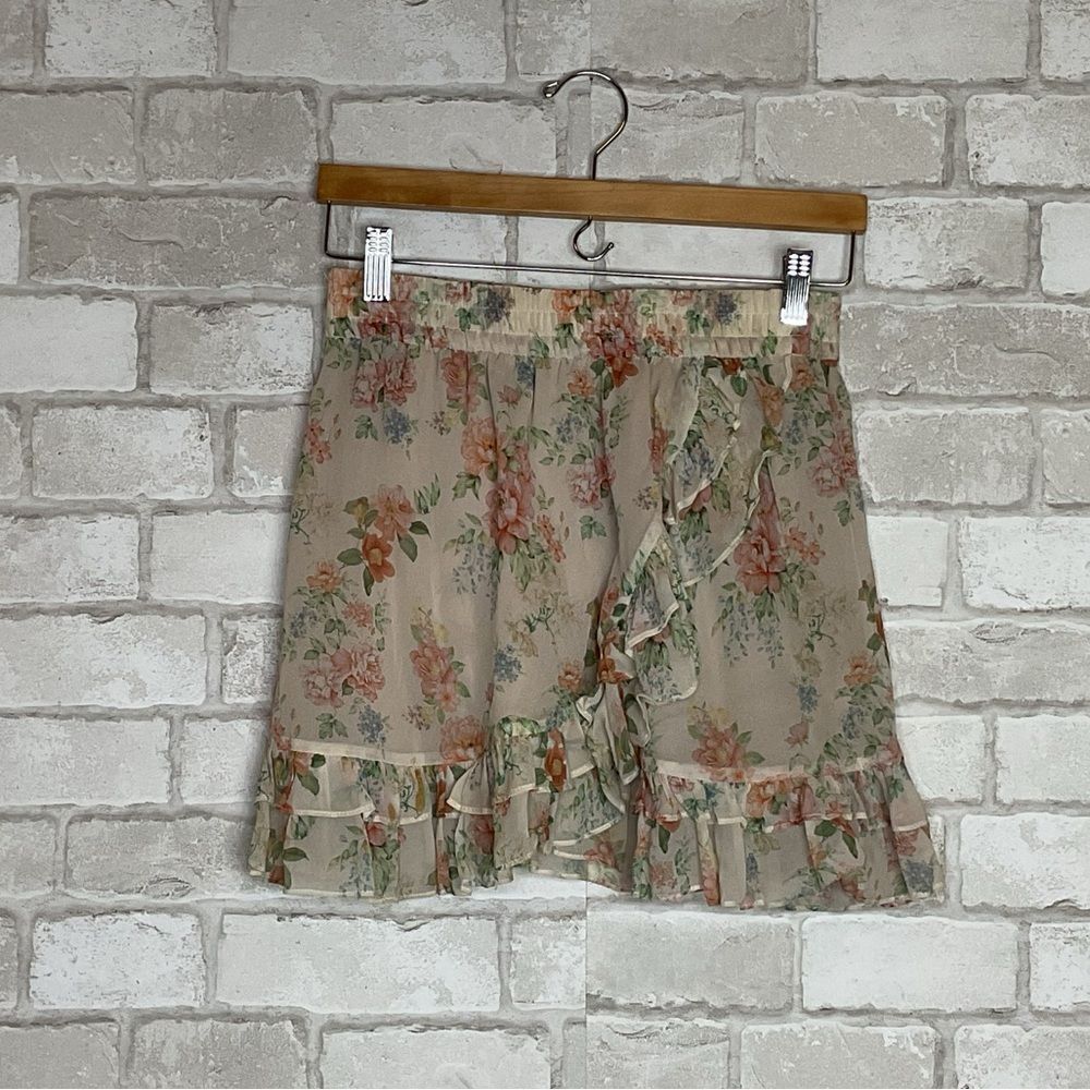 Zara Floral Print Ruffled Mini Skirt Size S